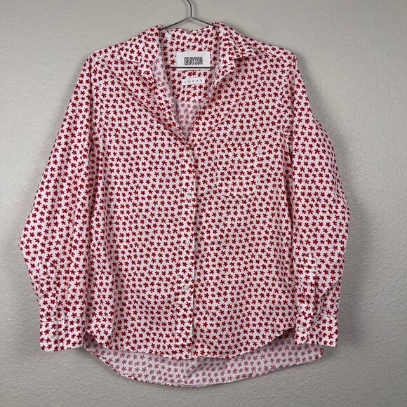 Grayson The Hero Button Down Shirt Red White Floral Size 2 Small Frank & Eileen - Picture 3 of 13
